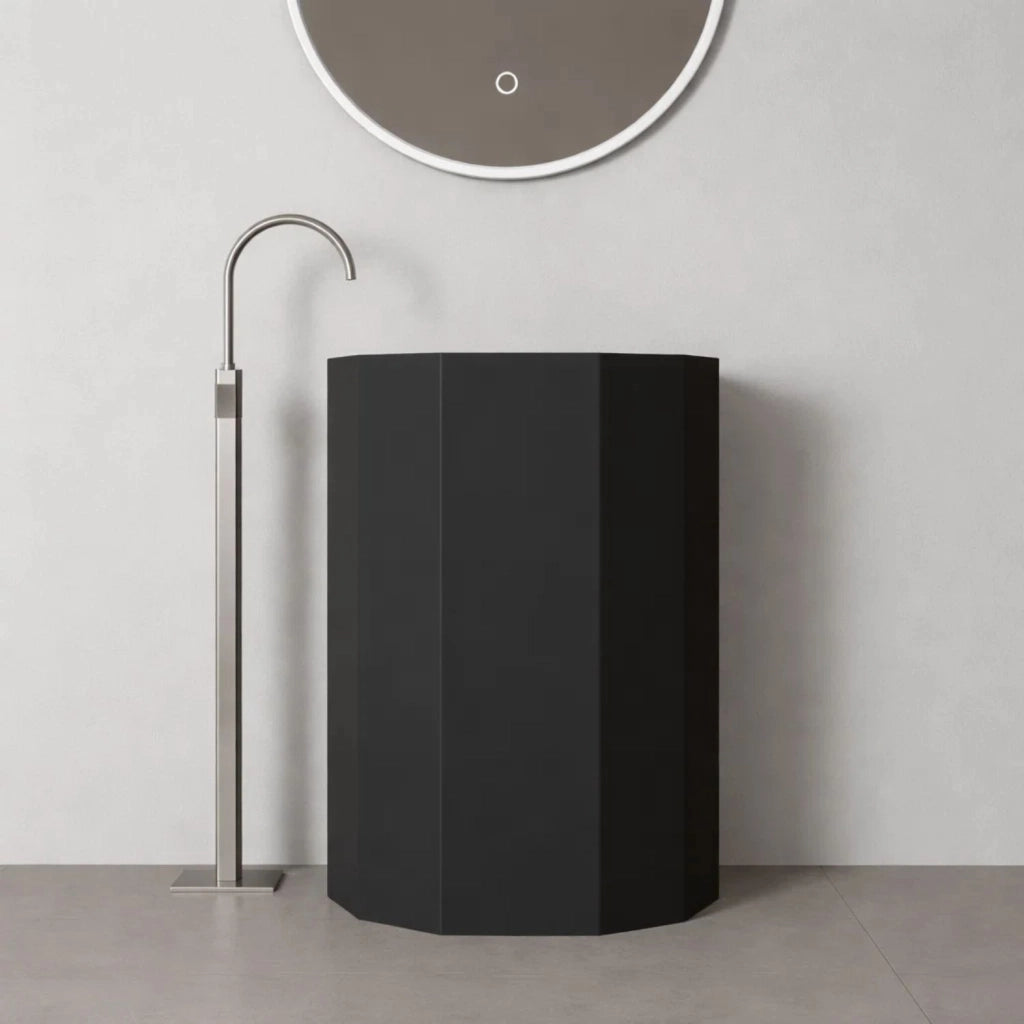Lavabo da centro stanza erik in artificial stone free standing nero opaco *** finitura- nero opaco, confezione 1
