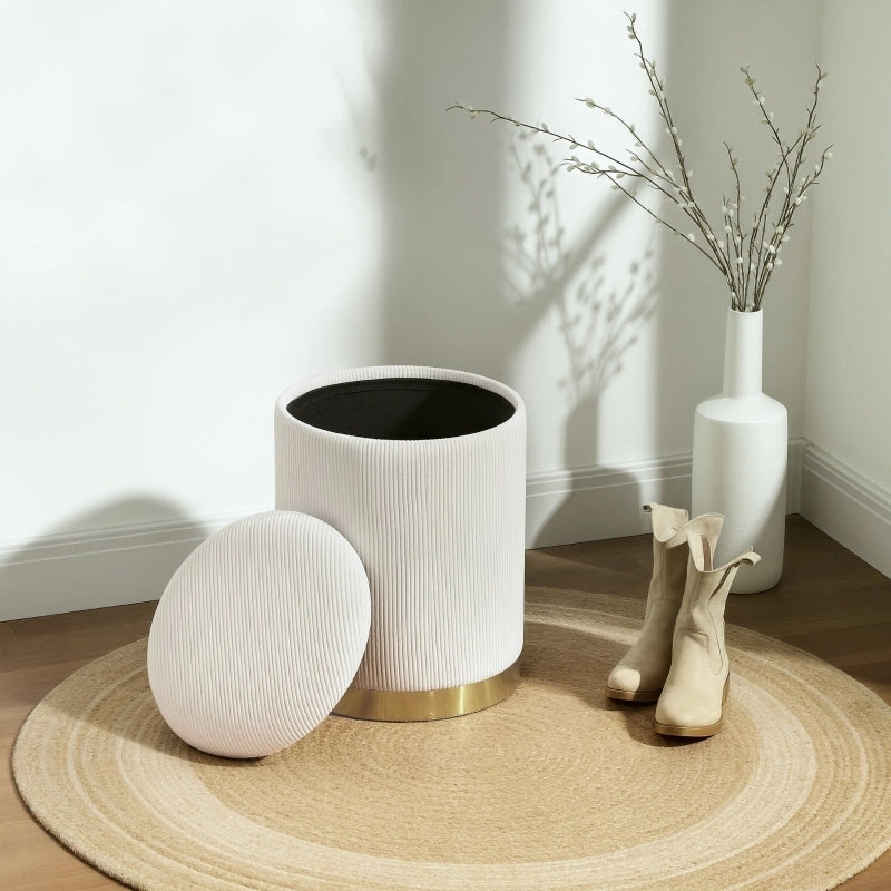 Sgabello contenitore rotondo in tessuto corda, Ø36 x 44 cm, bianco crema
