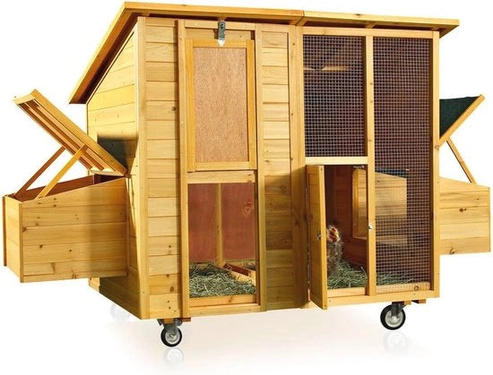 Recinzione per 4 Galline con Design Scorrevole e Copertura Resistente ai Venti - Casa per Anatre in Legno con Cassetti per Nidi e Ruote di Trasporto