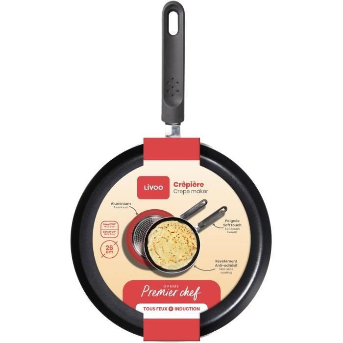 Premier Chef - Crepiera 26 cm - LIVOO - MEP149 - Antiaderente senza PFOA né PFOS - Manico in silicone - Tutti i piani cottura, inclusa l'induzione