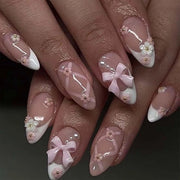 Nagelli applicabili a se stessi 24 pezzi - Forma d'aragosta francese - Strass/3D fiore - Adesivo - Laccatura per unghie - Manicure a casa per donne - Falsi unghie