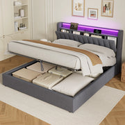 Letto Imbottito 140x200 cm Grigio Scuro in Velluto con Contenitore, USB e Luce d’Atmosfera