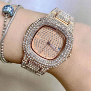 Trade Shop - Orologio Polso Zcc Donna Quarzo Acciaio Analogico Moda Brillantinato Data Rosa -