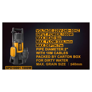 Pompa immersione 1000 W sommersa acque sporche nere - Ingco SPD10001