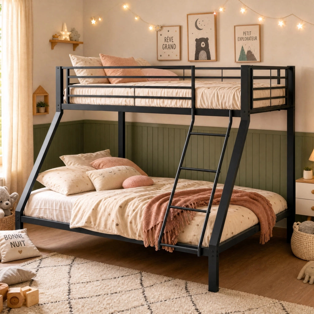 Letto a castello in metallo nero 90/140 x 200 cm
