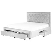 Letto contenitore tappezzeria in velluto grigio chiaro 180 x 200 cm trapuntato testiera alta cassetti Glam Design