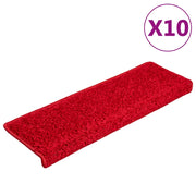 Tappetini per scale 10 pz | Gradini per Scale 65x21x4 cm Rosso Bordo rettangolare