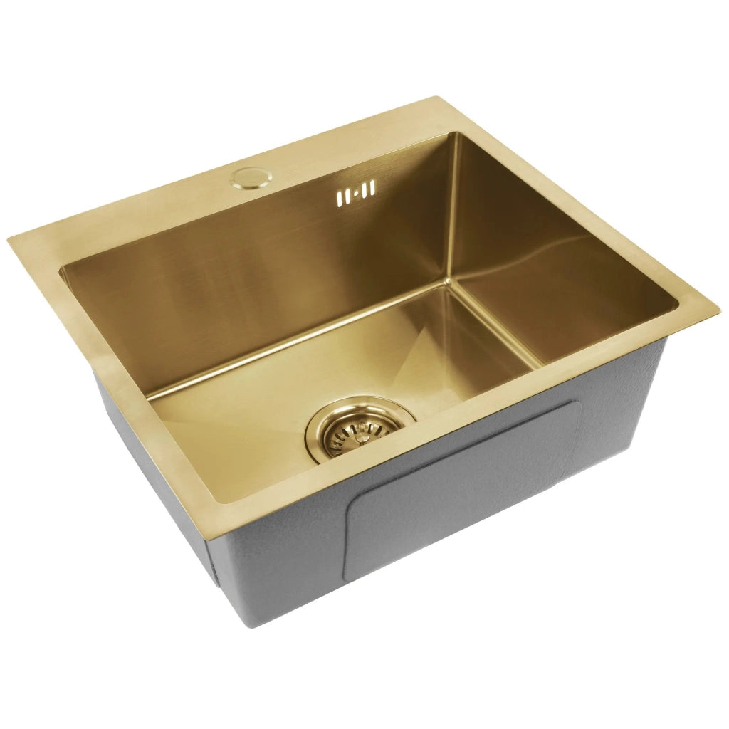 Lavello In Acciaio Leo 50 Brush Gold con rubinetto da cucina