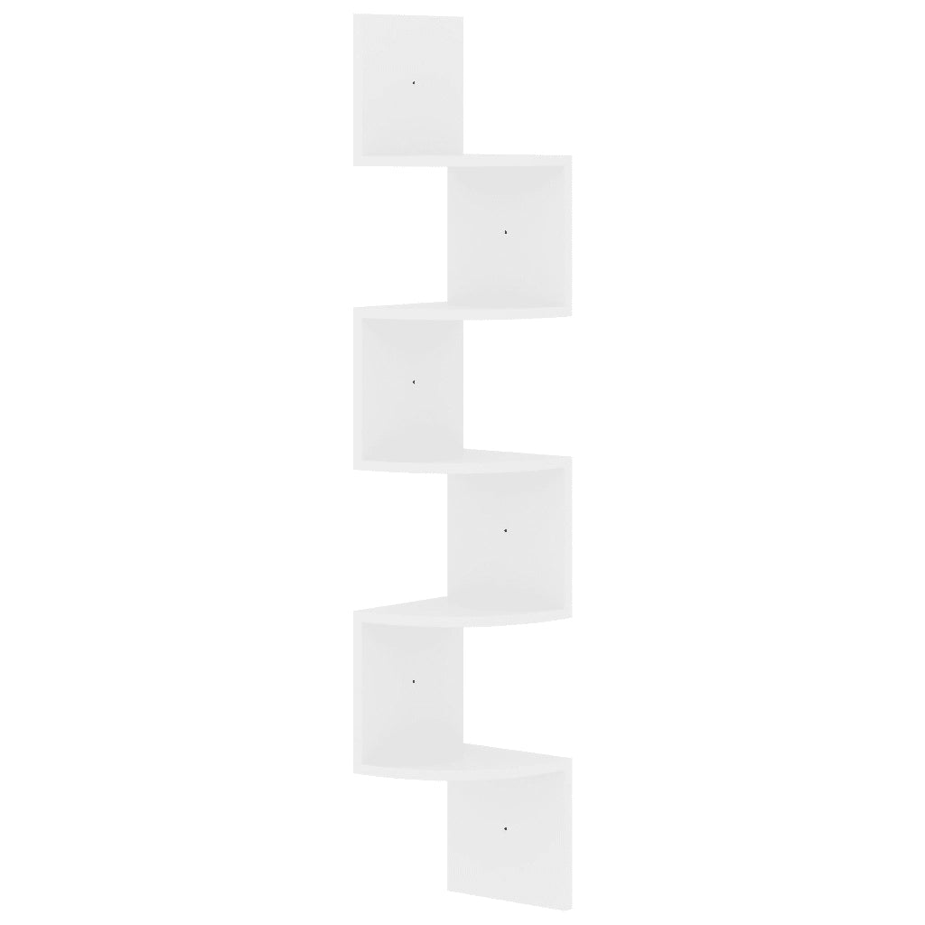 Scaffale Angolare a Muro Bianco Lucido 19x19x123 cm Multistrato 326837