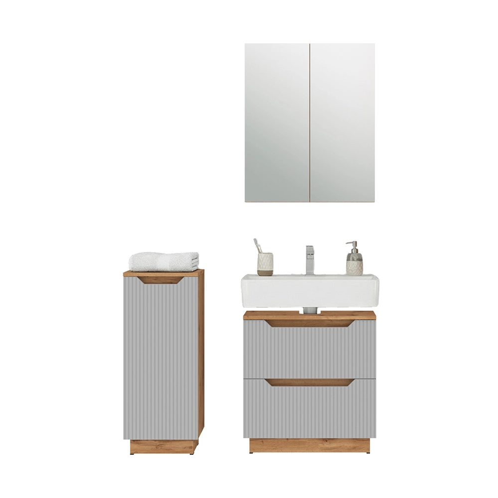 Vicco Set di mobili da bagno Rovere/grigio a righe 3 parti