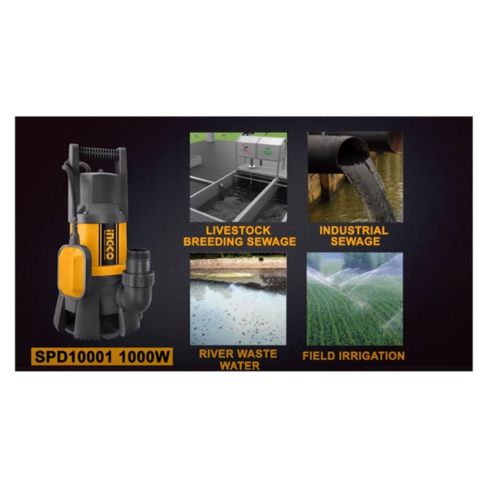 Pompa immersione 1000 W sommersa acque sporche nere - Ingco SPD10001