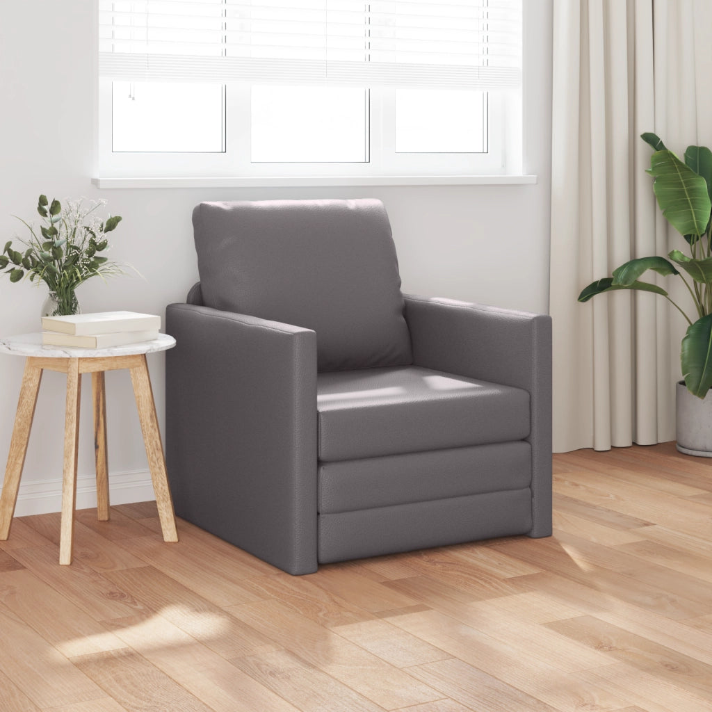 Divano Letto da Pavimento 2-in-1 Grigio 74x77x81 cm Pelle Sintetica