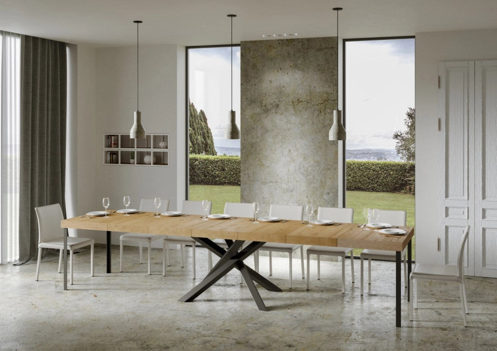 Tavolo Allungabile 140-400x90x77 cm Volantis Premium Quercia Natura Telaio Antracite