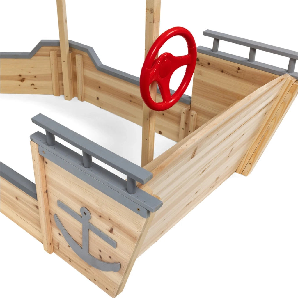 IDMarket - Sabbiera in legno MONDO pirata con panca e tetto grigio