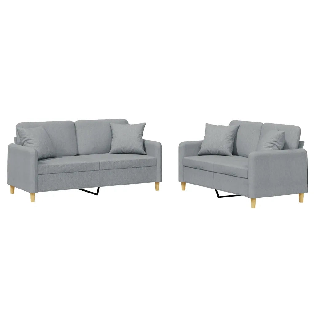 Set Divani 2 pz con Cuscini Grigio Chiaro in Tessuto 3202102