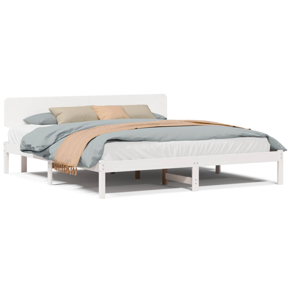 Struttura Letto con Testiera Bianca 180x200 cm Legno Massello di Pino
