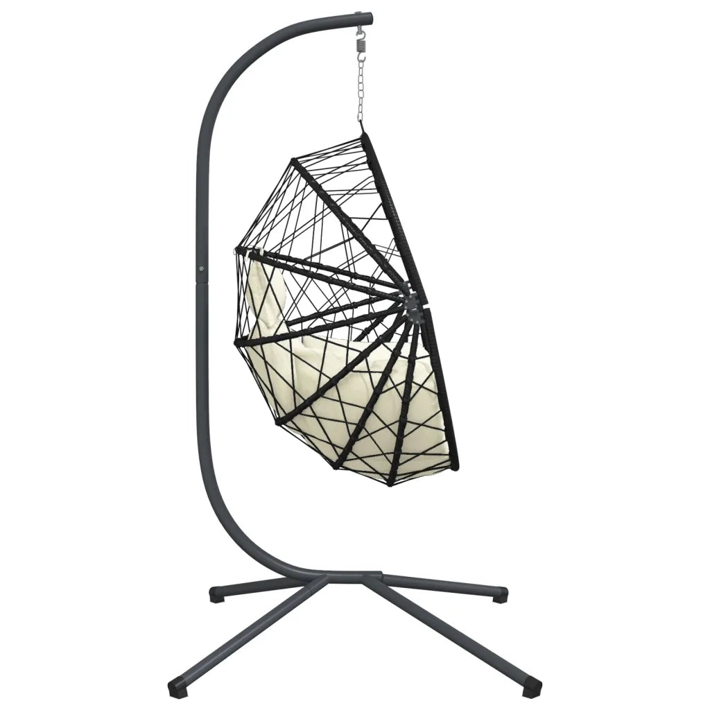 Sedia a Uovo Sospesa con Supporto Beige in Polyrattan e Acciaio CFW7667965