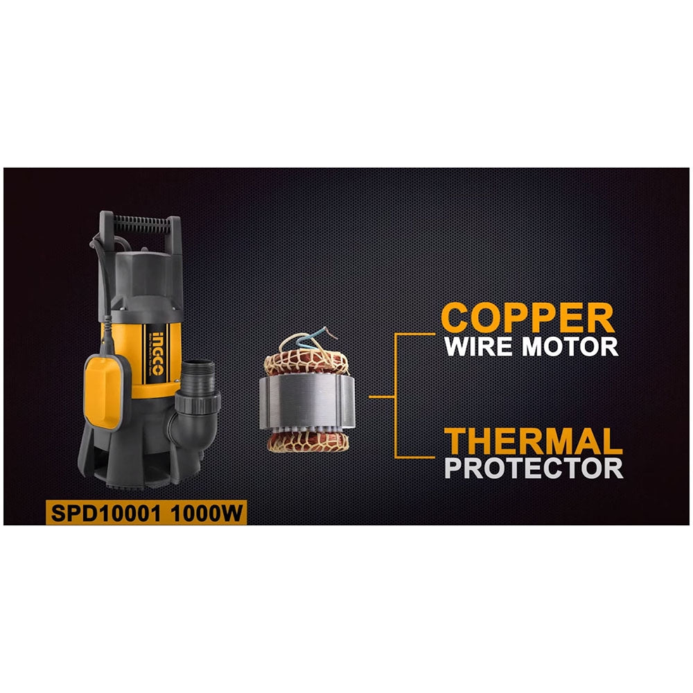 Pompa immersione 1000 W sommersa acque sporche nere - Ingco SPD10001