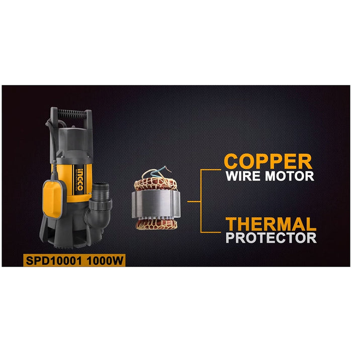 Pompa immersione 1000 W sommersa acque sporche nere - Ingco SPD10001