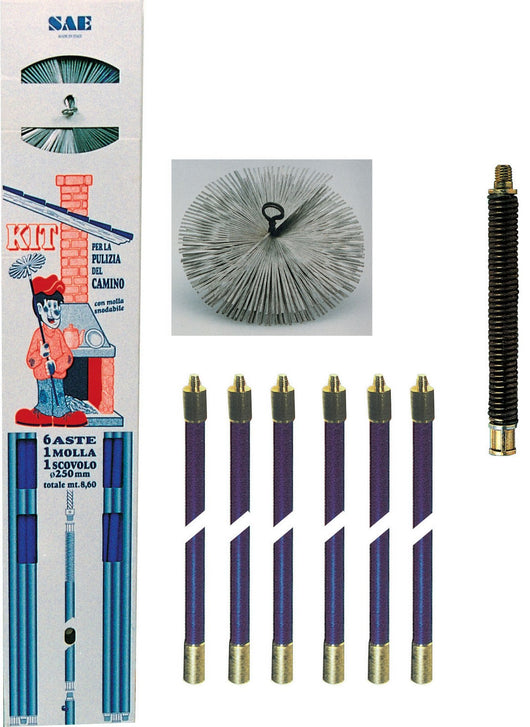 kit spazzacamino mt. 8,60+molla+scovolo diametro 250 cod:ferx.5254