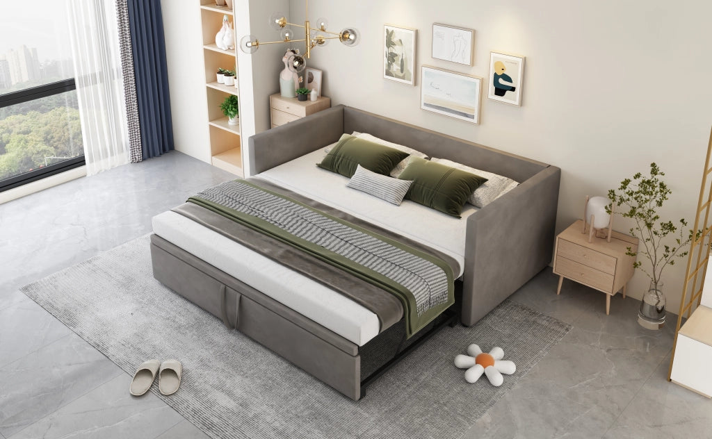 Letto divano estraibile in velluto grigio 180x200 cm