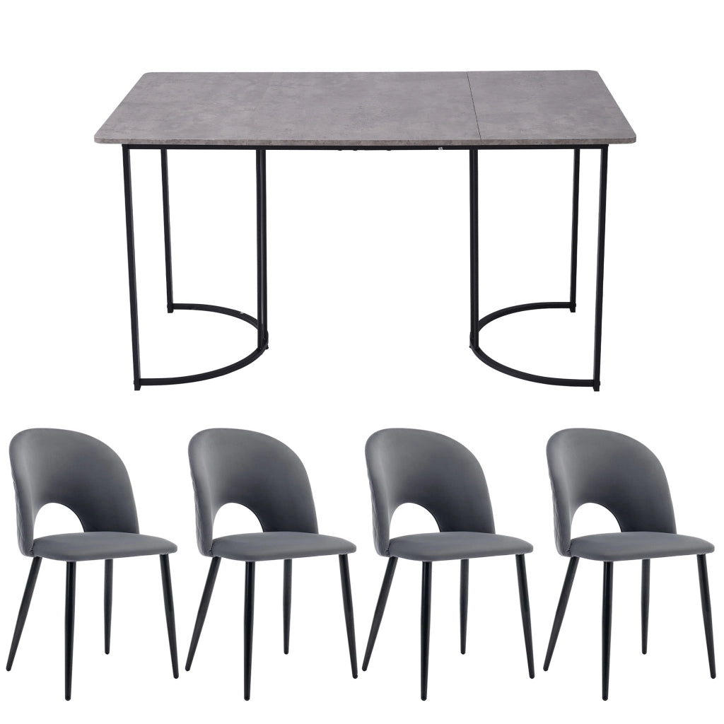 Set Tavolo da Pranzo con 4 Sedie in Velluto ¨C Xylo ¨C Grigio, Piano MDF, Gambe Nere, 140x80 cm