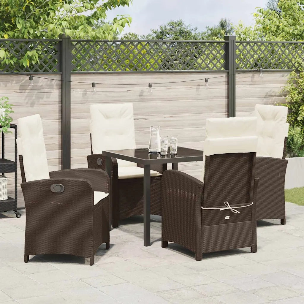 Set da Pranzo per Giardino con cuscino 5 pcs Marrone polyrattan 3380268