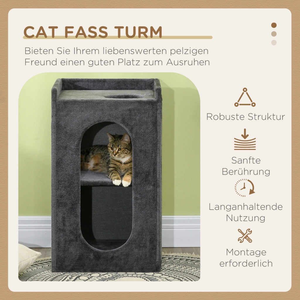 Tiragraffi a Torre con 2 Cucce per Gatti ¨C Xylo ¨C Sisal e Peluche Grigio Naturale