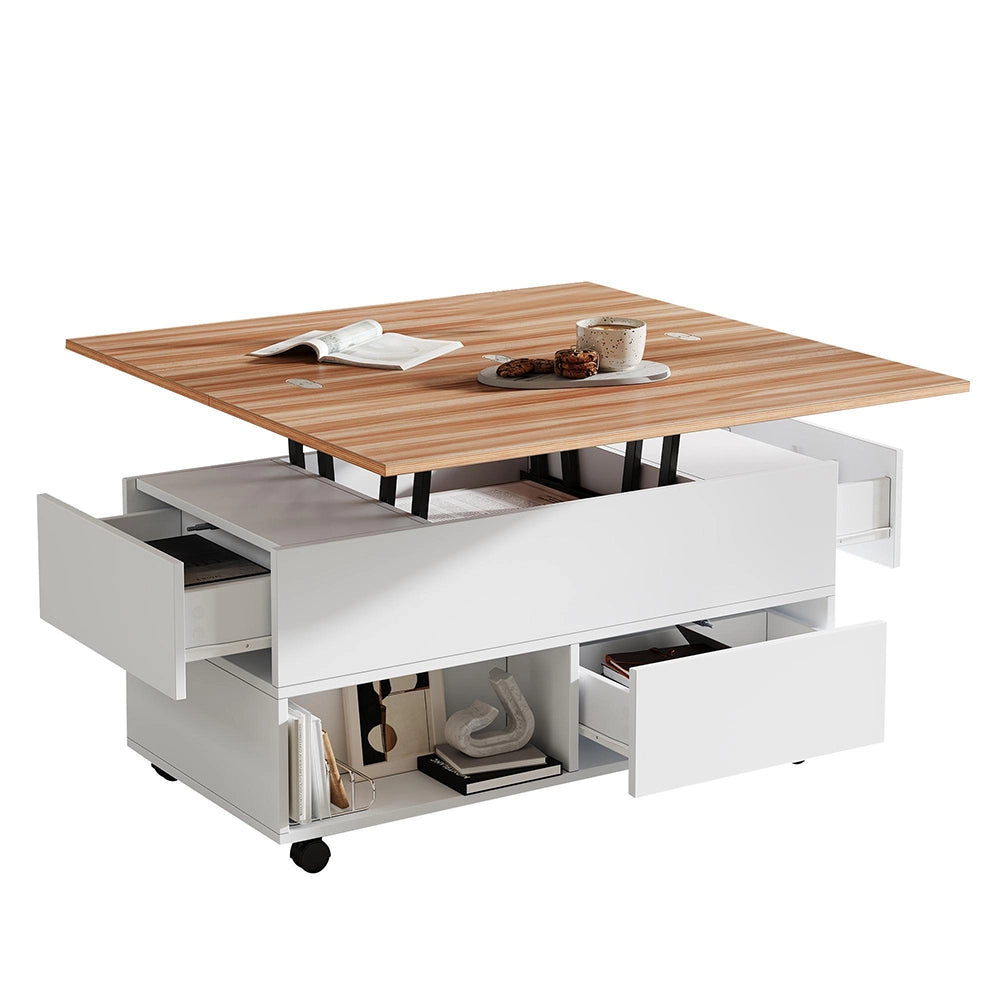 Tavolino regolabile - Xylo - 100x50cm 4 ruote bianco/legno