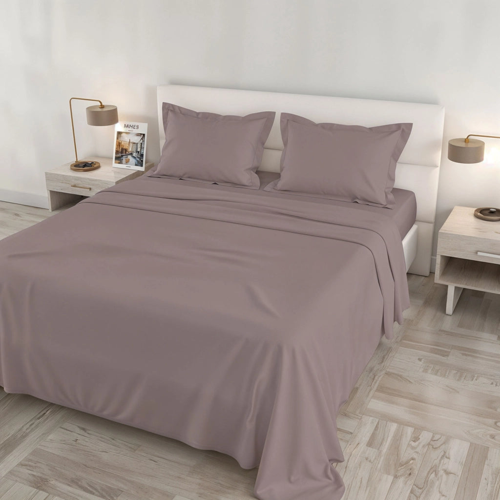 Set Lenzuola Sopra Sotto e Federe Matrimoniale Maxi 180x200 cm Linea Cloe in Raso di Cotone Rosa Antico