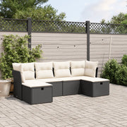 Set Divano da Giardino 6 pz con Cuscini-Sofa da Giardino-Divanetto da esterno Nero in Polyrattan 362089