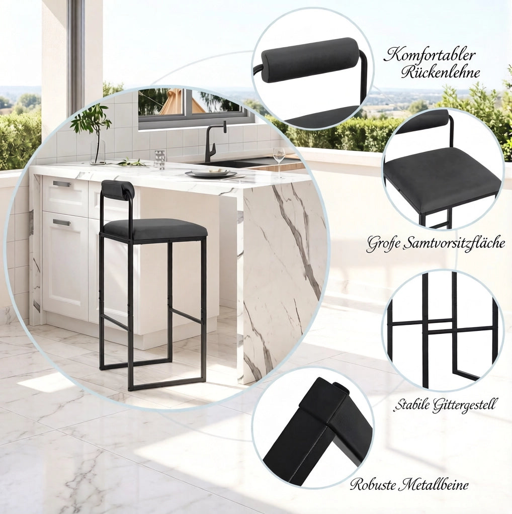 Set 2 sgabelli da bar 38,5 x 39 x 95,5 cm in acciaio e velluto grigio scuro