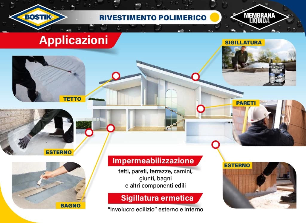 RIVESTIMENTO POLIMERICO 'MEMBRANA LIQUIDA' BOSTIK 1 Kg - Colore Bianco - BOSTIK