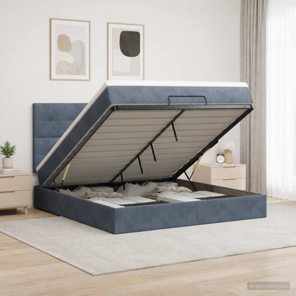 Letto Ottomano con Materasso e LED Grigio Scuro 160 x 200 cm 3458314