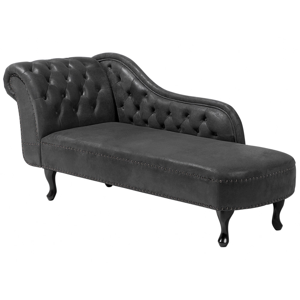 Chaise longue grigia con bottoni in finta pelle scamosciata moderna