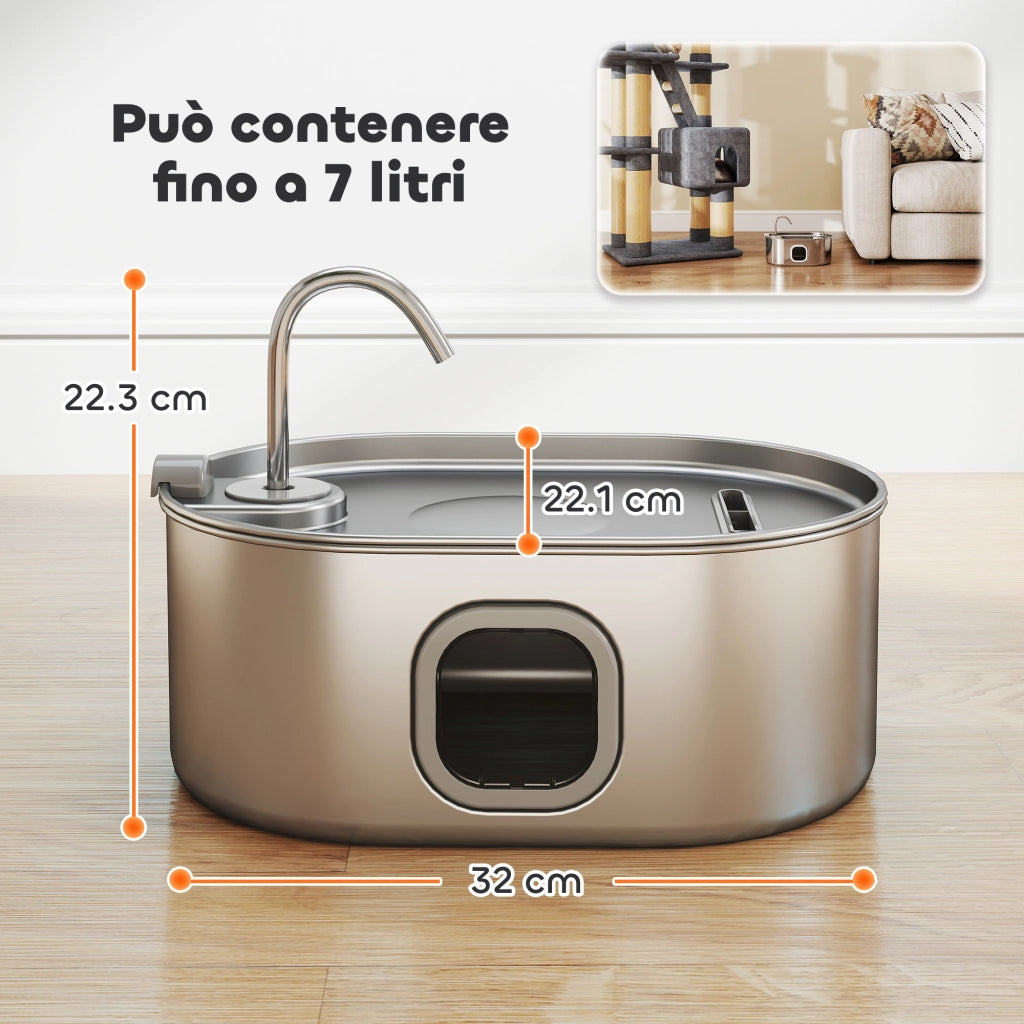 Fontana per Gatto ¨C zephmum ¨C Acciaio Inox 304, 32x22.1x22.3 cm, Argento