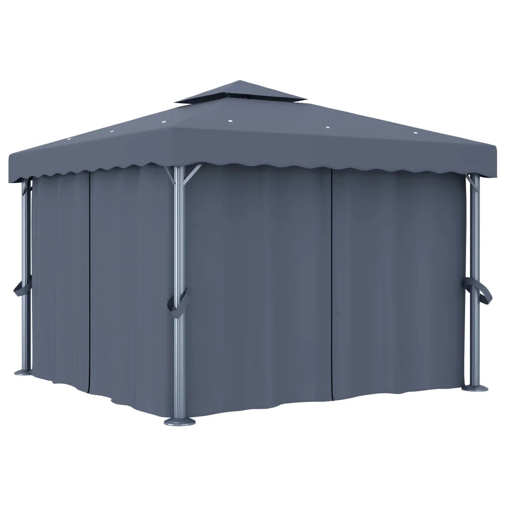 Gazebo con Tende e Stringa di Luci LED 3x3 m Antracite