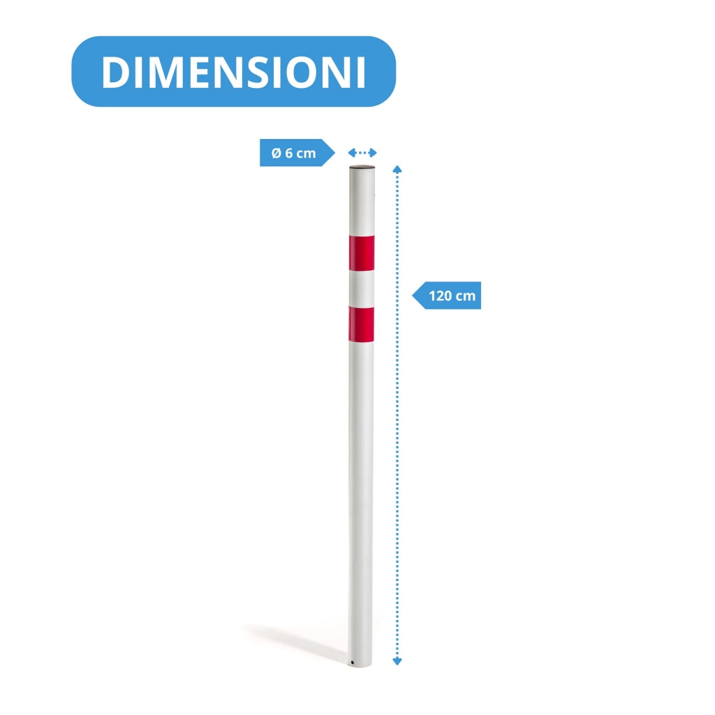 Andrys Paletto Segnaletico senza Anelli Diametro 6cm Altezzi 120cm Bianco/Rosso