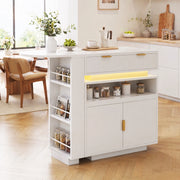 Tavolo bar allungabile con vano contenitore, piano girevole e illuminazione LED, bianco