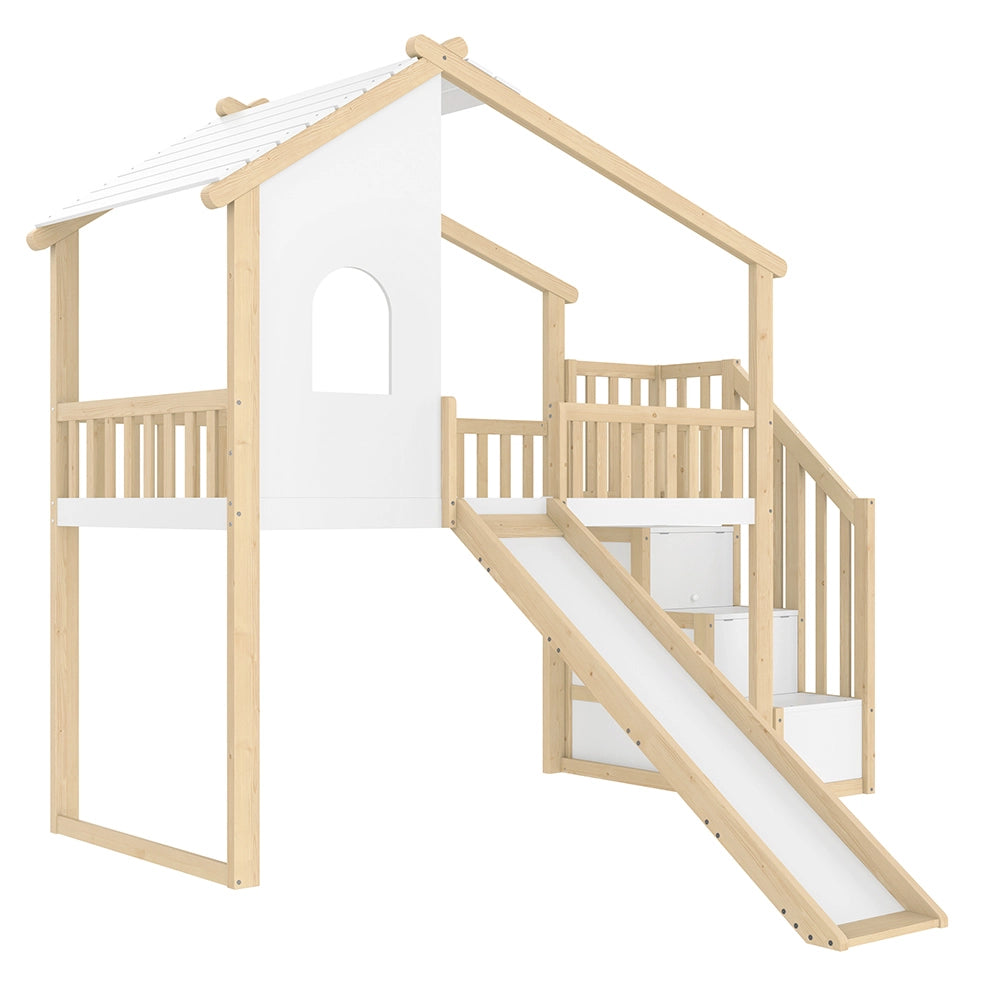 Letto casa bambini - Xylo - 90x200 cm scivolo naturale