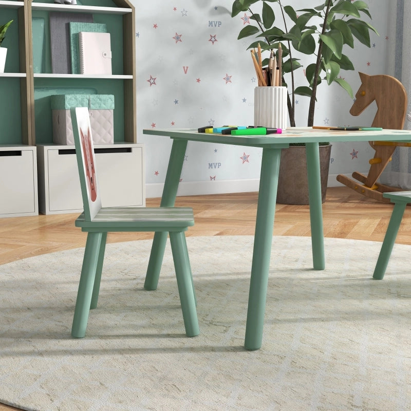 Tavolo per bambini con 2 sedie, set in legno verde, per attività e gioco, 3-8 anni