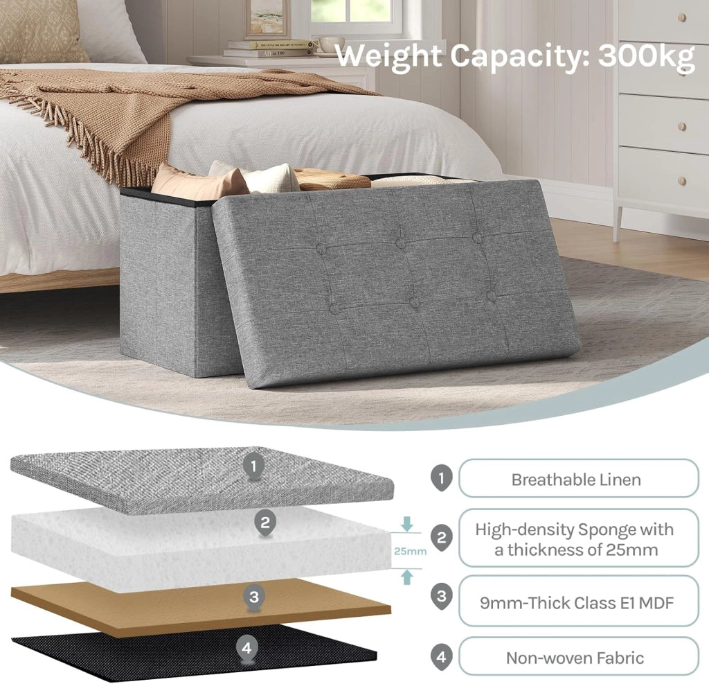 Cassapanca con Coperchio Rimovibile Pouf Contenitore Panche Sgabello Pieghevole Poggiapiedi Lino Oxford Grigio Chiaro
