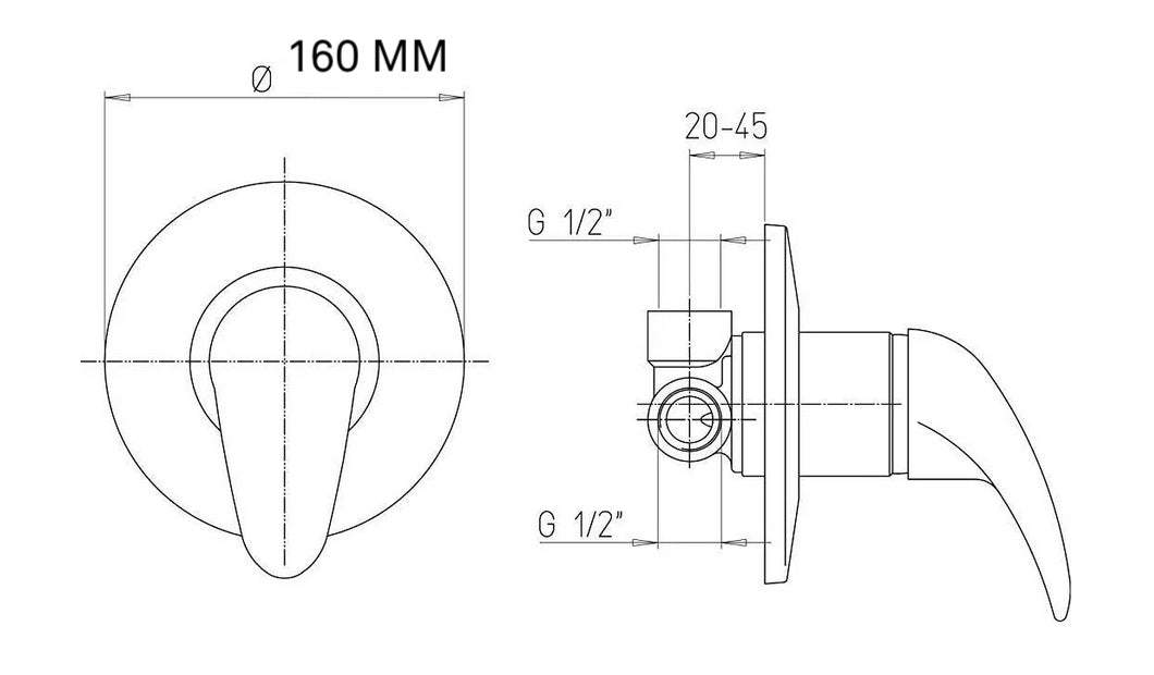 Rubinetto miscelatore per doccia a incasso, completo e standard
