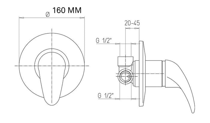 Rubinetto miscelatore per doccia a incasso, completo e standard