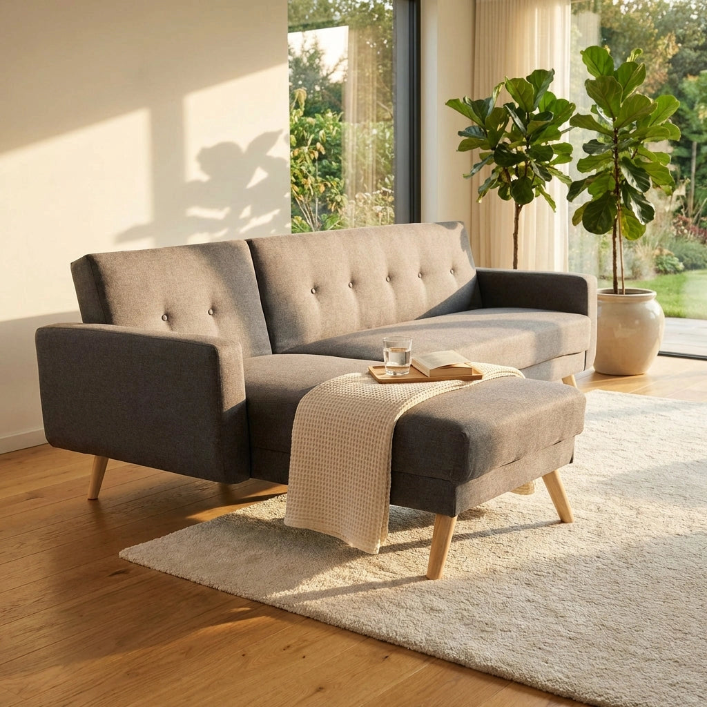 Divano Letto con penisola in Tessuto cm 176x84x84 - JAMES