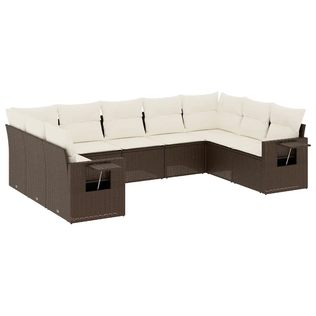 Set Divani da Giardino 9pz con Cuscini Marrone in Polyrattan 3220602