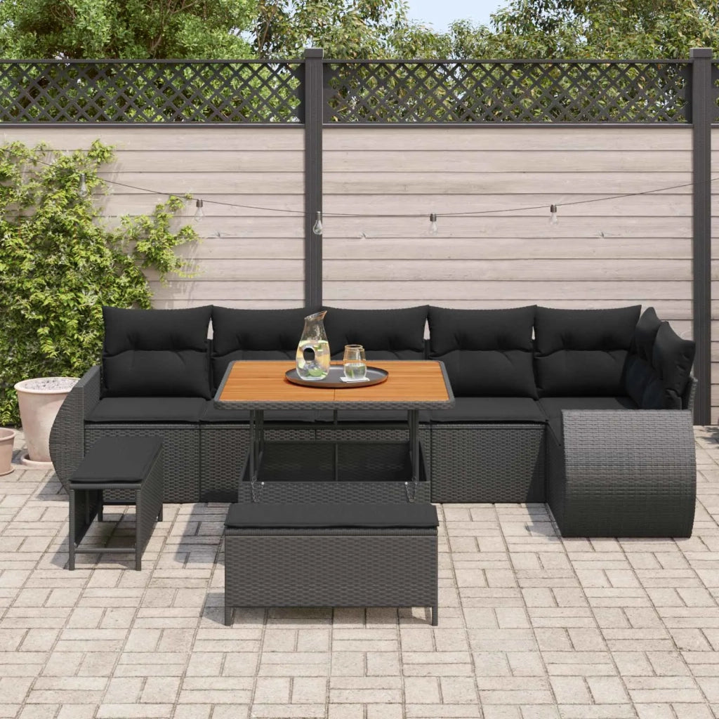 Set Divano da Giardino 9 pcs Nero Rattan in Polipropilene