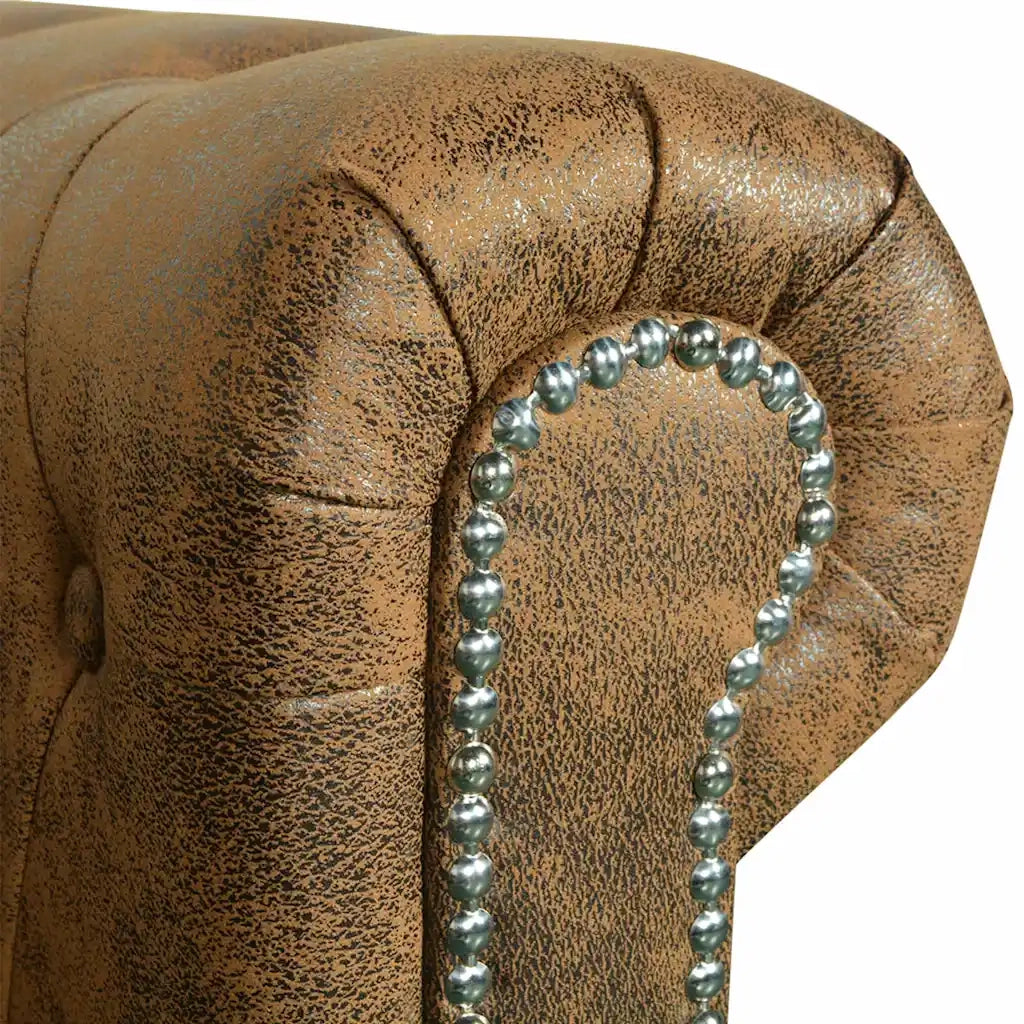 Divano Chersterfield a 3 Posti in Pelle Artificiale Marrone