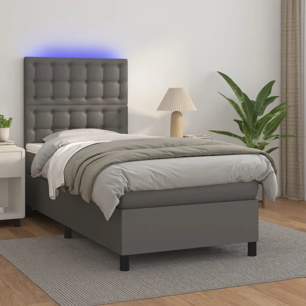 Giroletto Molle con Materasso e LED-Struttura Letto con LED Grigio 80x200cm Similpelle 819538