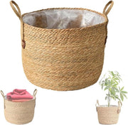 Mandolina grande intrecciata per piante - contenitore di rattan naturale - copertura di potatura moderna per interni - contenitore pratico per decorazione di casa - deposito elegante (S) con diametro.